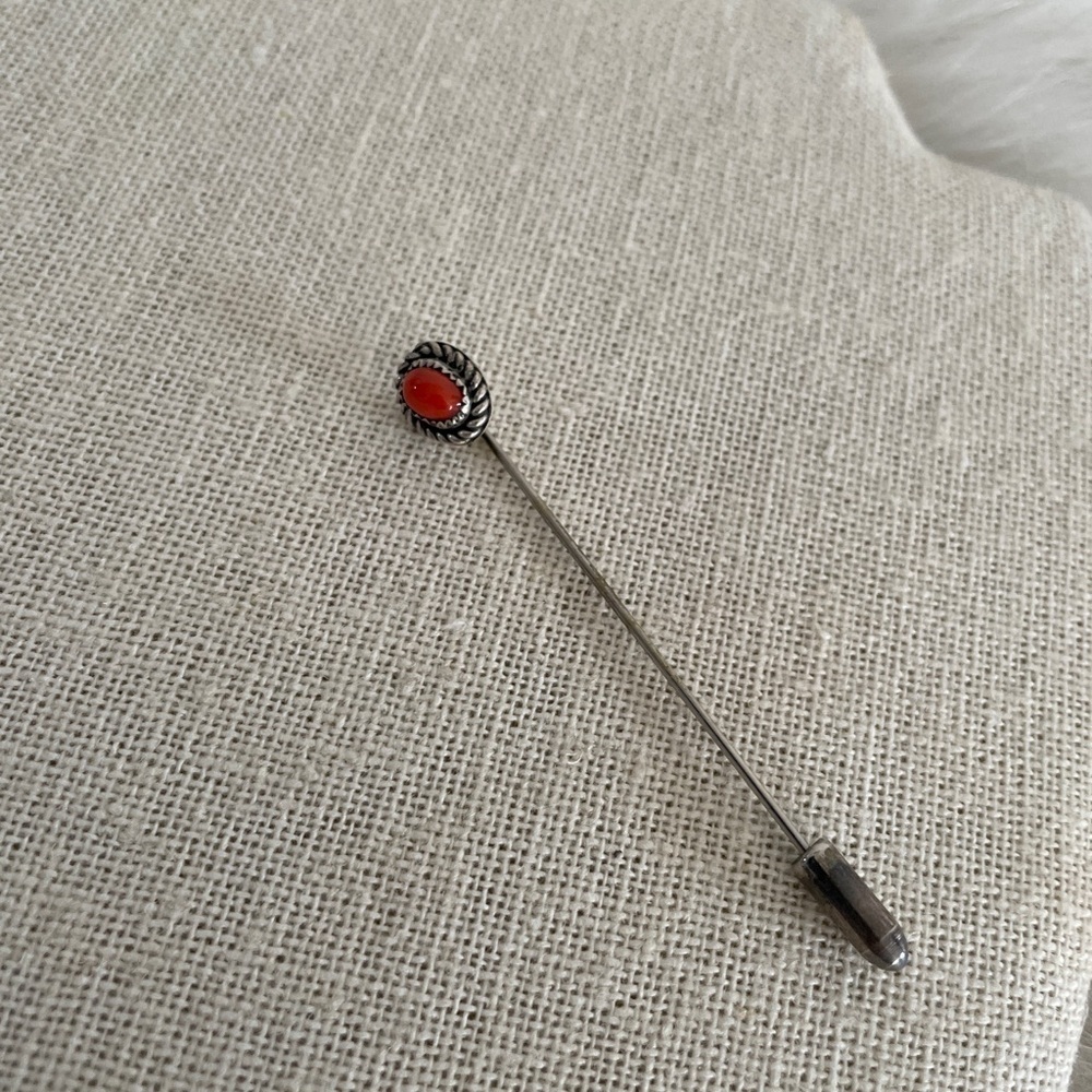 Vintage Sterling Silver Coral Old Pawn Stick Hat Scarf Pin